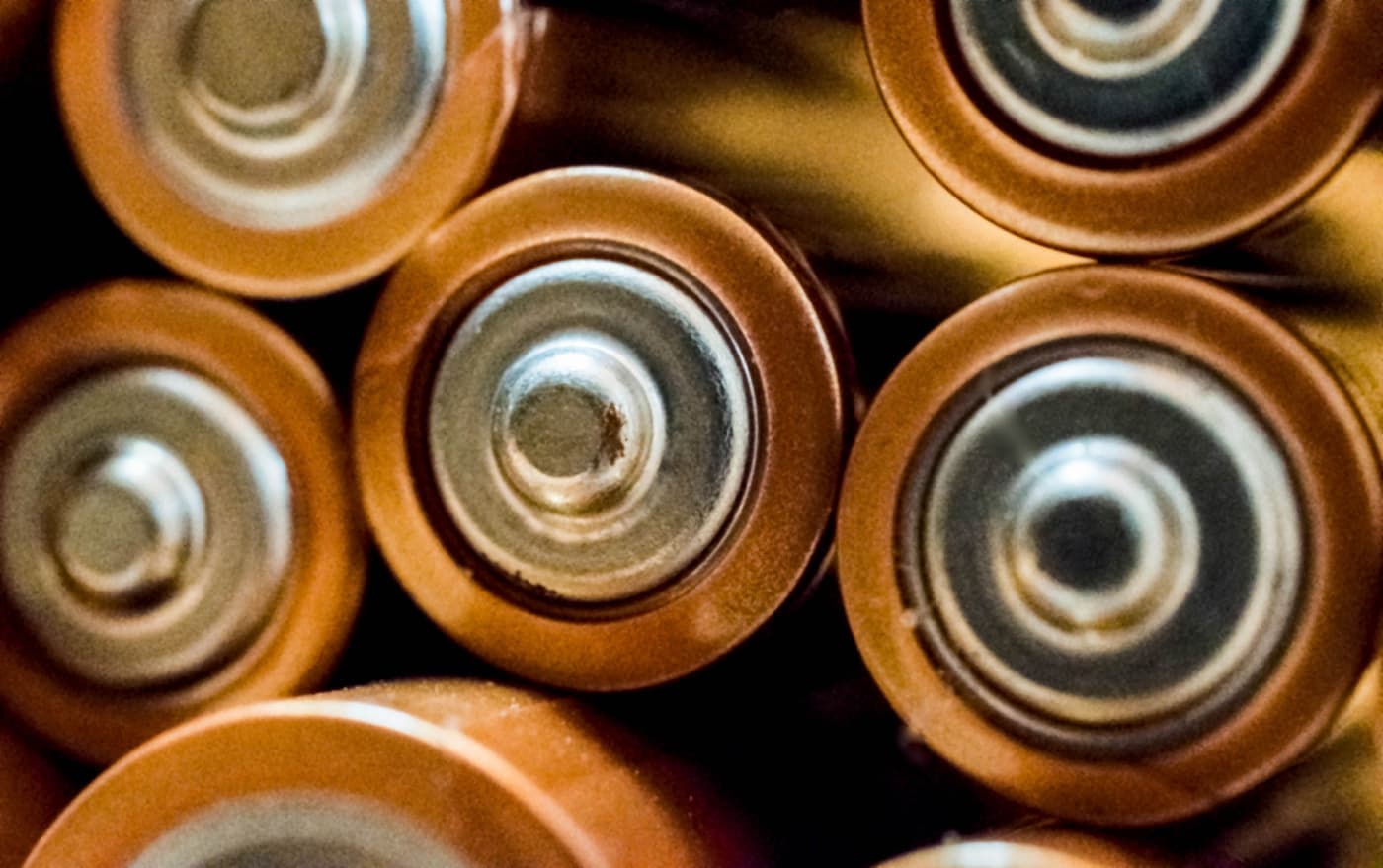 A close view of cylindrical batteries grouped together